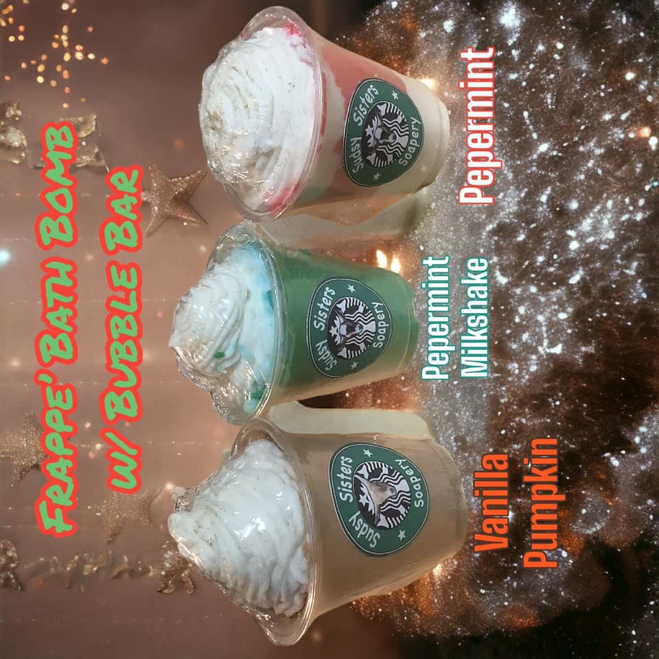 Frappuccino bath bomb with iced coffee scent by Sudsy Sisters