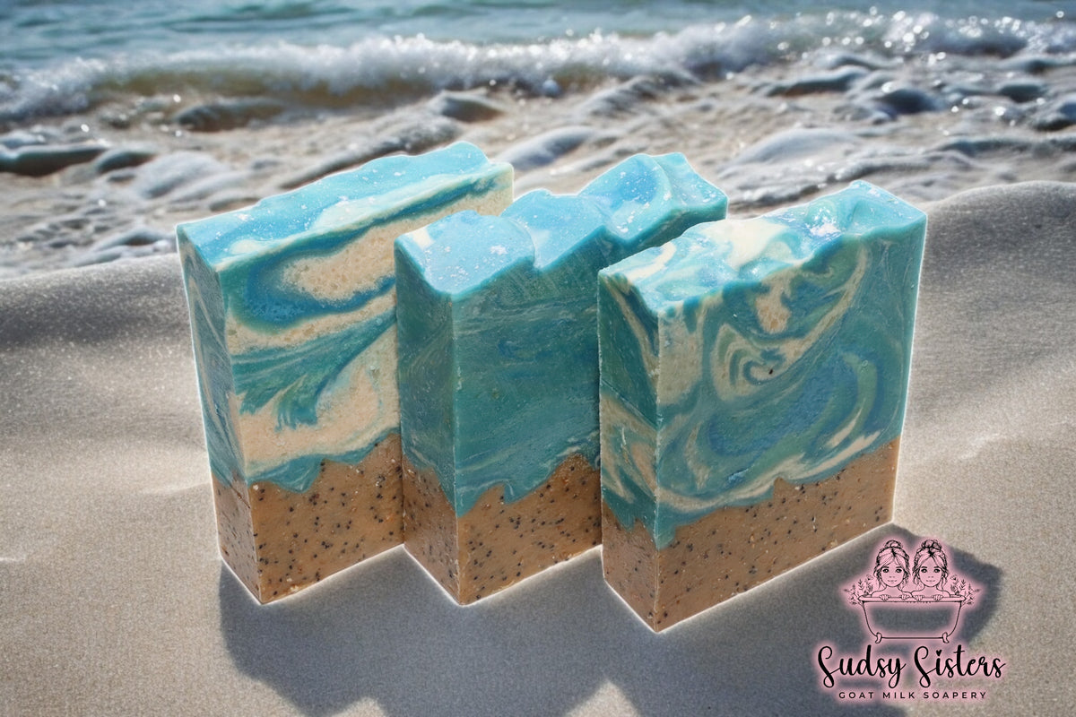 Life's A Beach goat milk soap bar, alternate view