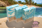 Life's A Beach goat milk soap bar, detail view