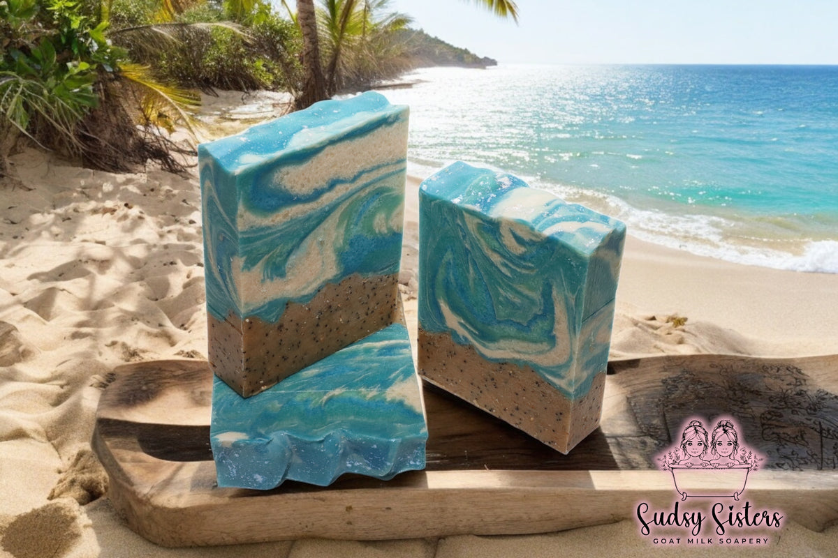 Life's A Beach goat milk soap bar with bergamot and lime by Sudsy Sisters