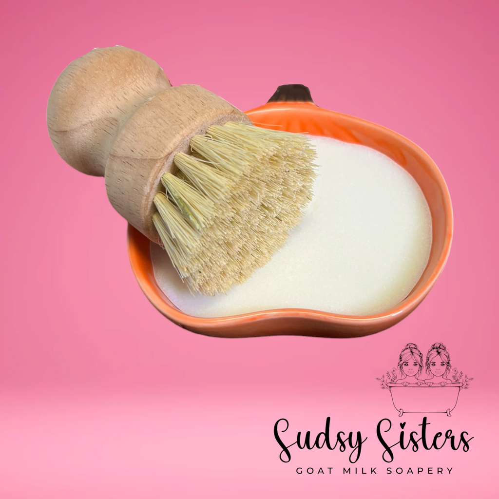 Solid dish soap in a ceramic dish, alternate view
